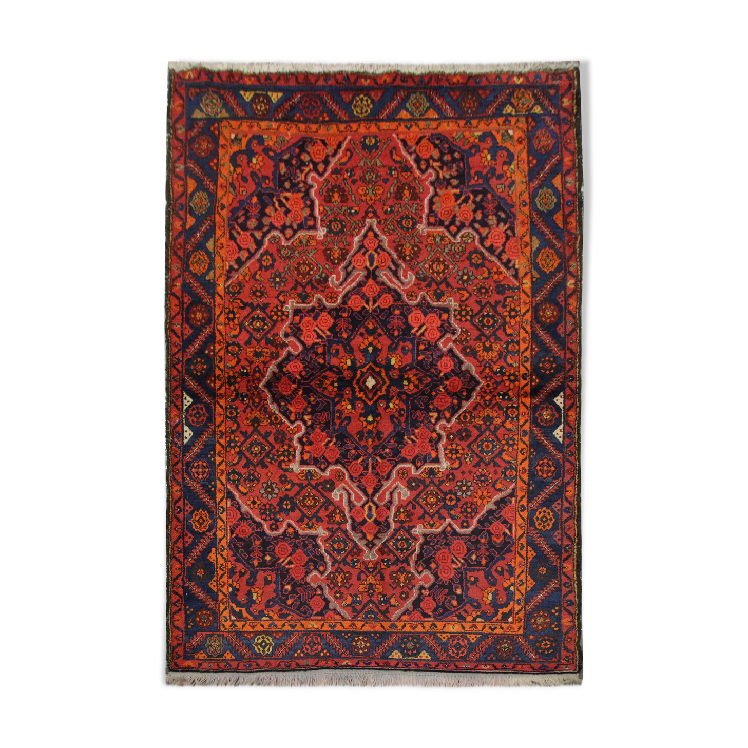 Handmade vintage persian rug traditional red wool rug- 142x187cm