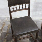 Ensemble de 3 chaises Renaissance en chêne et cuir gaufré, 19ème siècle, Belgique