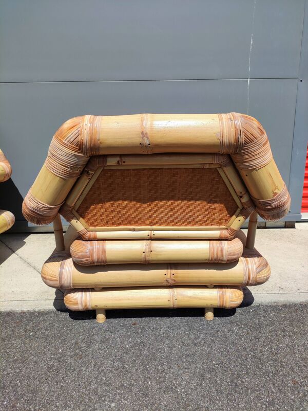 Paire de fauteuils en bambou