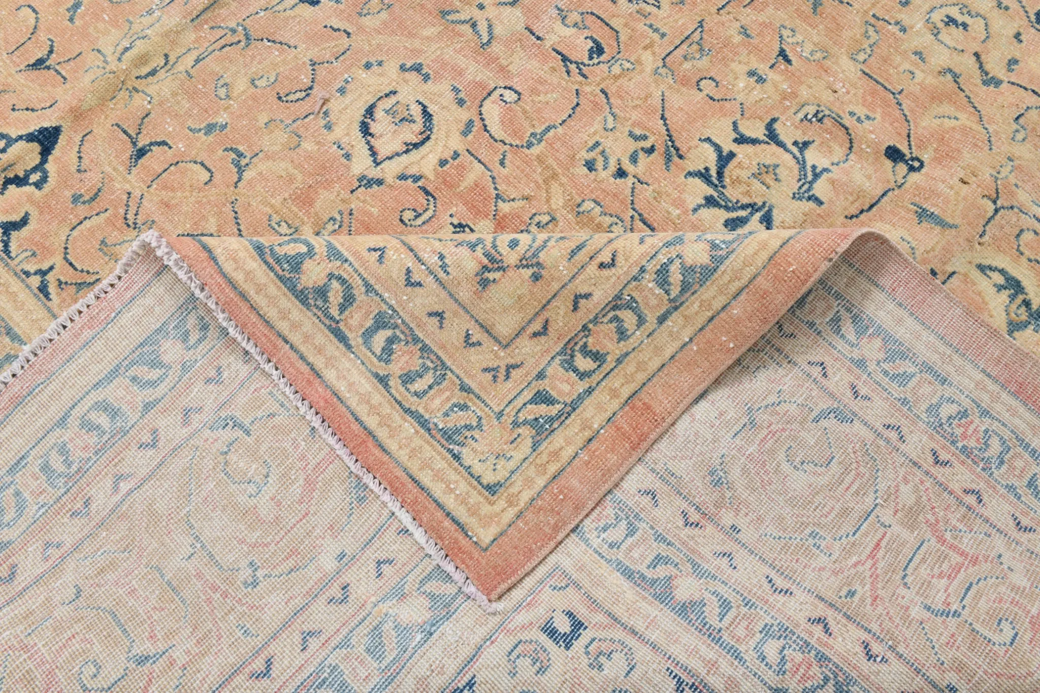 Peach Pink Large Persian Rug, Floral Bordered Vintage Carpet, 292x387Cm