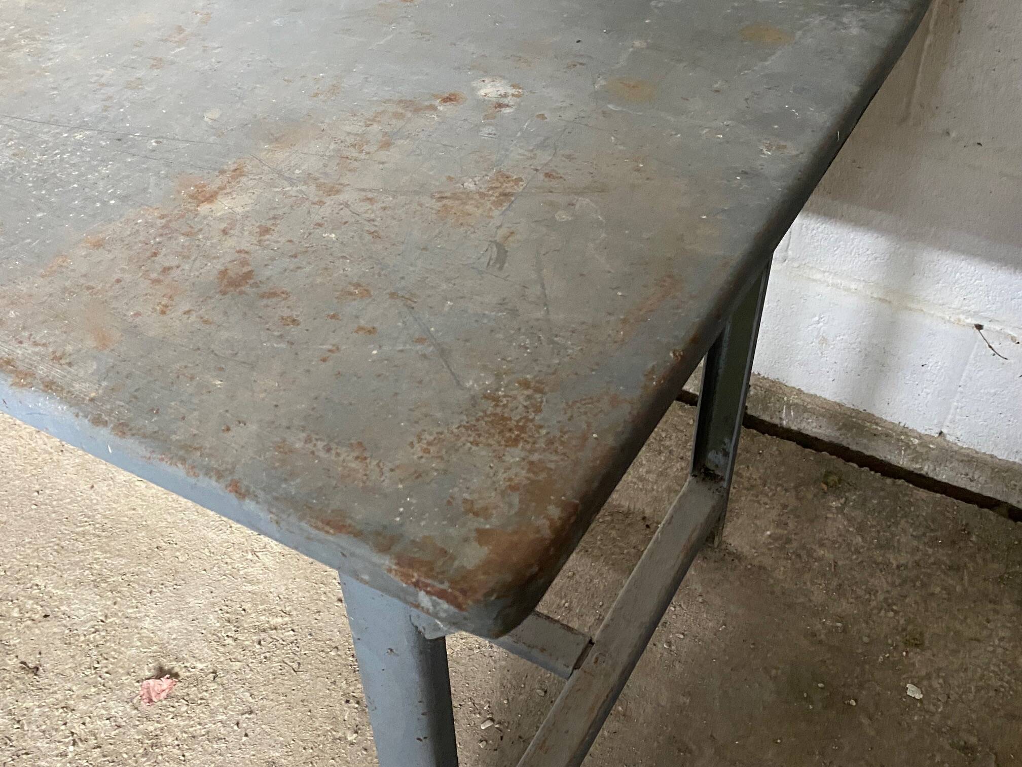 Vintage industrial gray metal dining table 1950