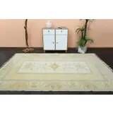 1970s Vintage Turkish Oushak Handmade Wool Cotton Yellow Area Rug 195x306