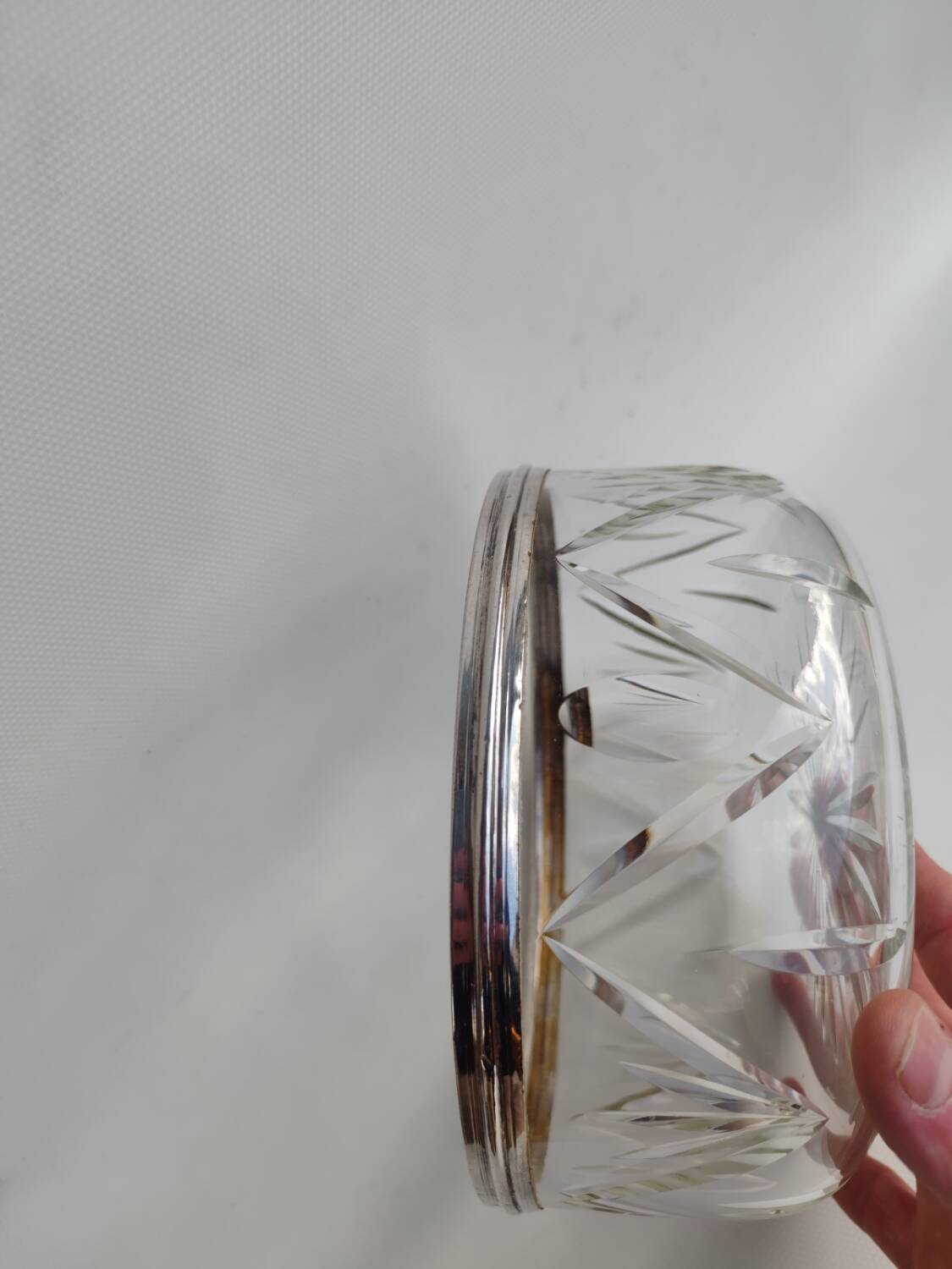 Crystal salad bowl with solid silver rim, first part of the 20th century.