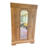 Solid raw oak wardrobe with Art Deco mirror