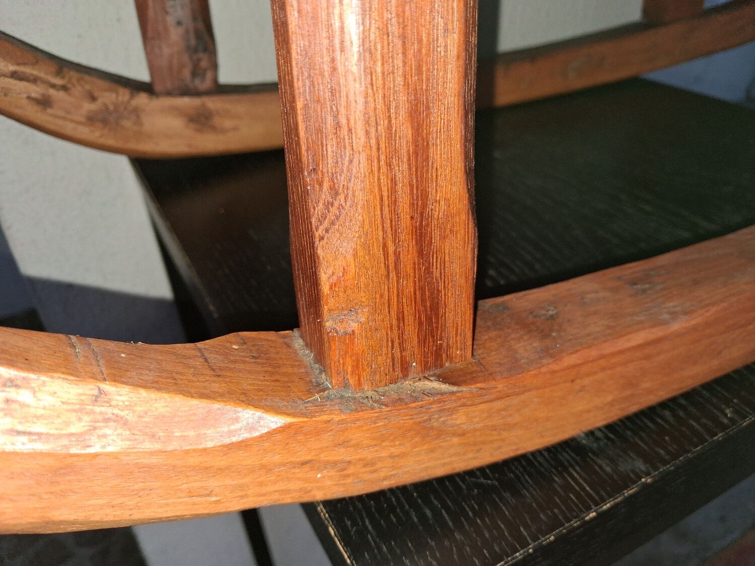 Rustic bench, old folk art, snow sled, Alps.