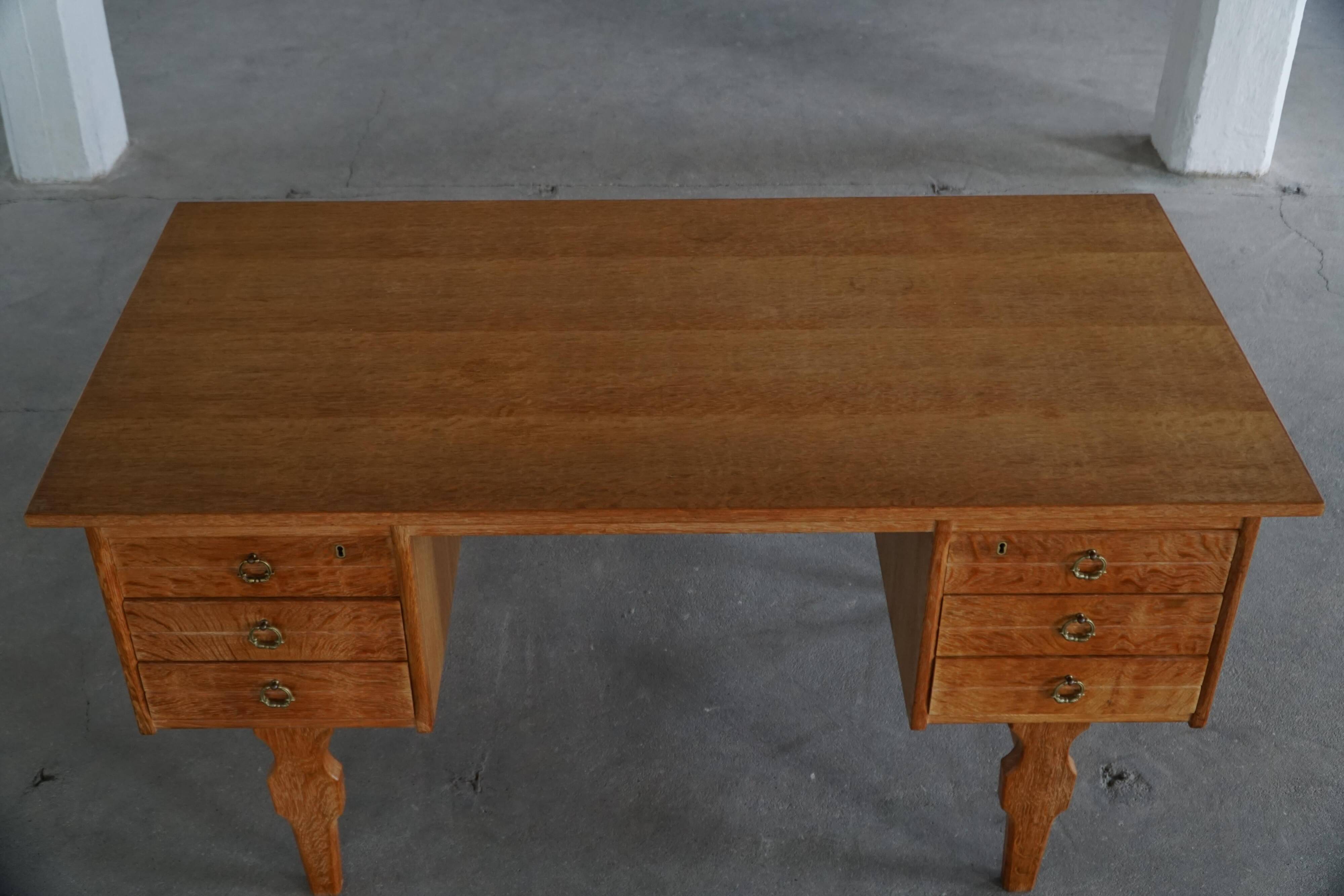 Free-standing oak desk, Mid-century modern Danish, Henning Kjærnulf, 1950s
