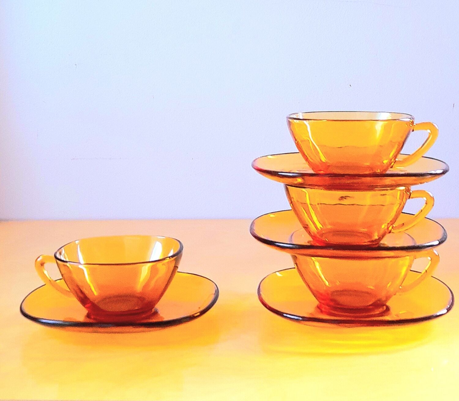 70s amber glass cups
