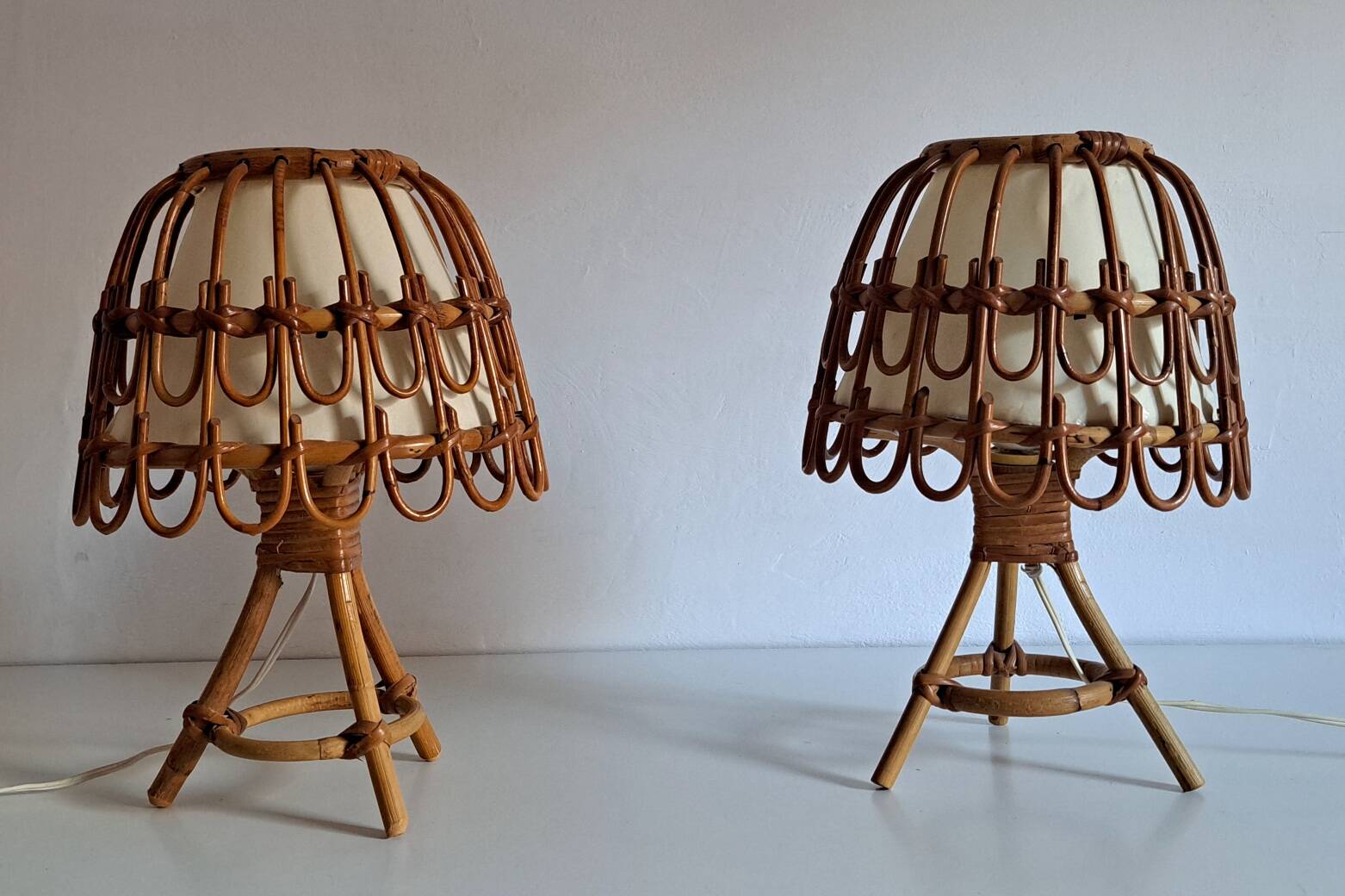 Pair of bamboo bedside lamps