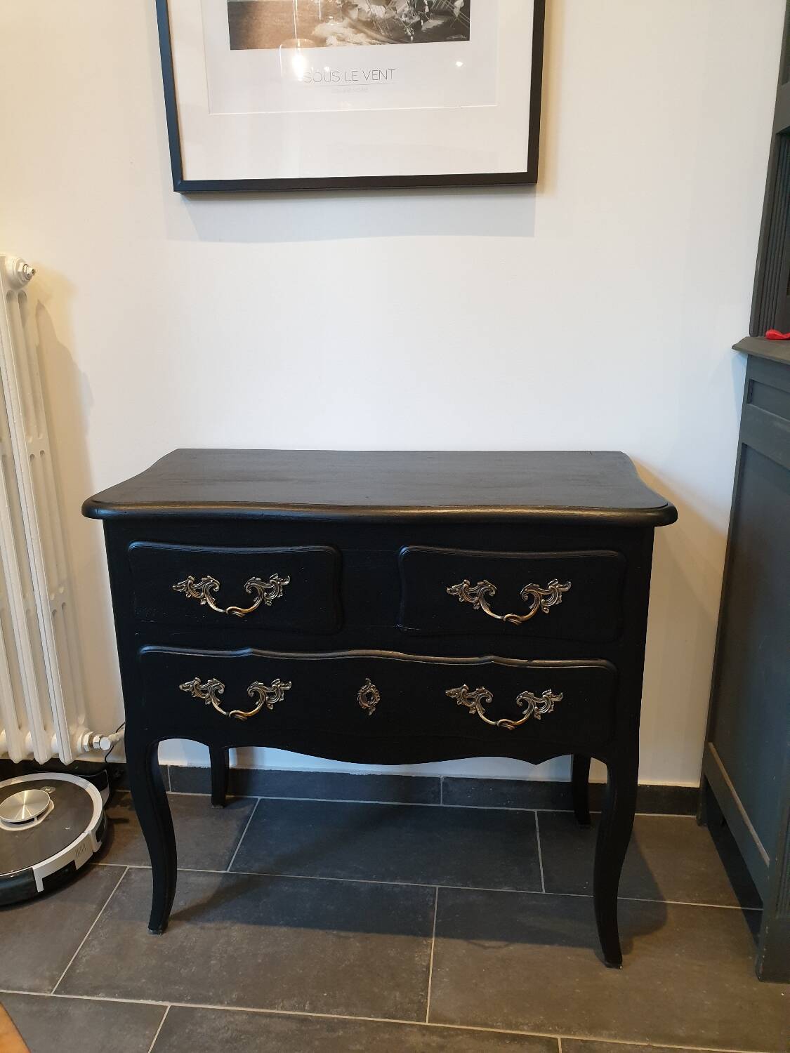 Stamped black Louis XV chest of drawers