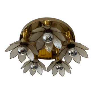 Vintage ceiling lamp in brass and mother-of-pearl 60s-70s