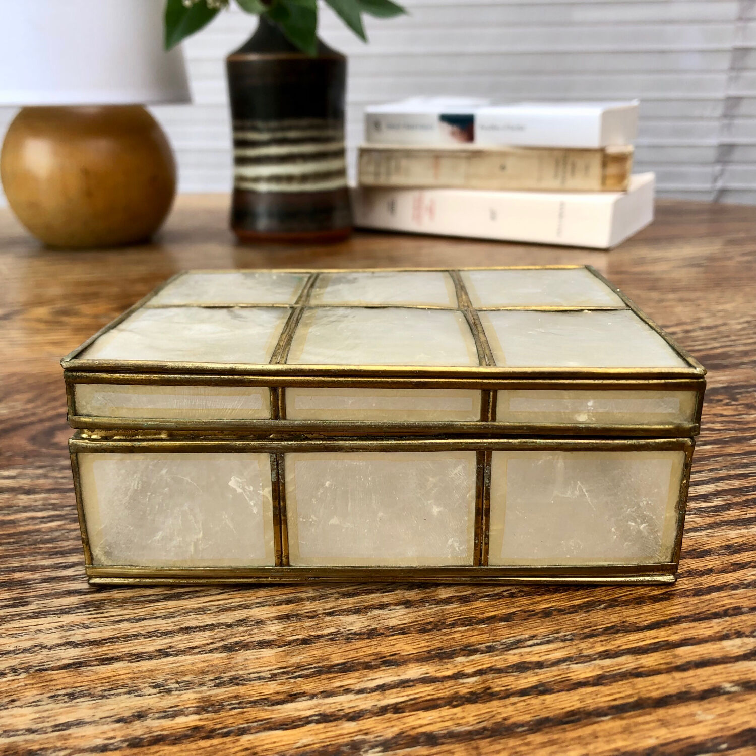 Mother-of-pearl and brass box