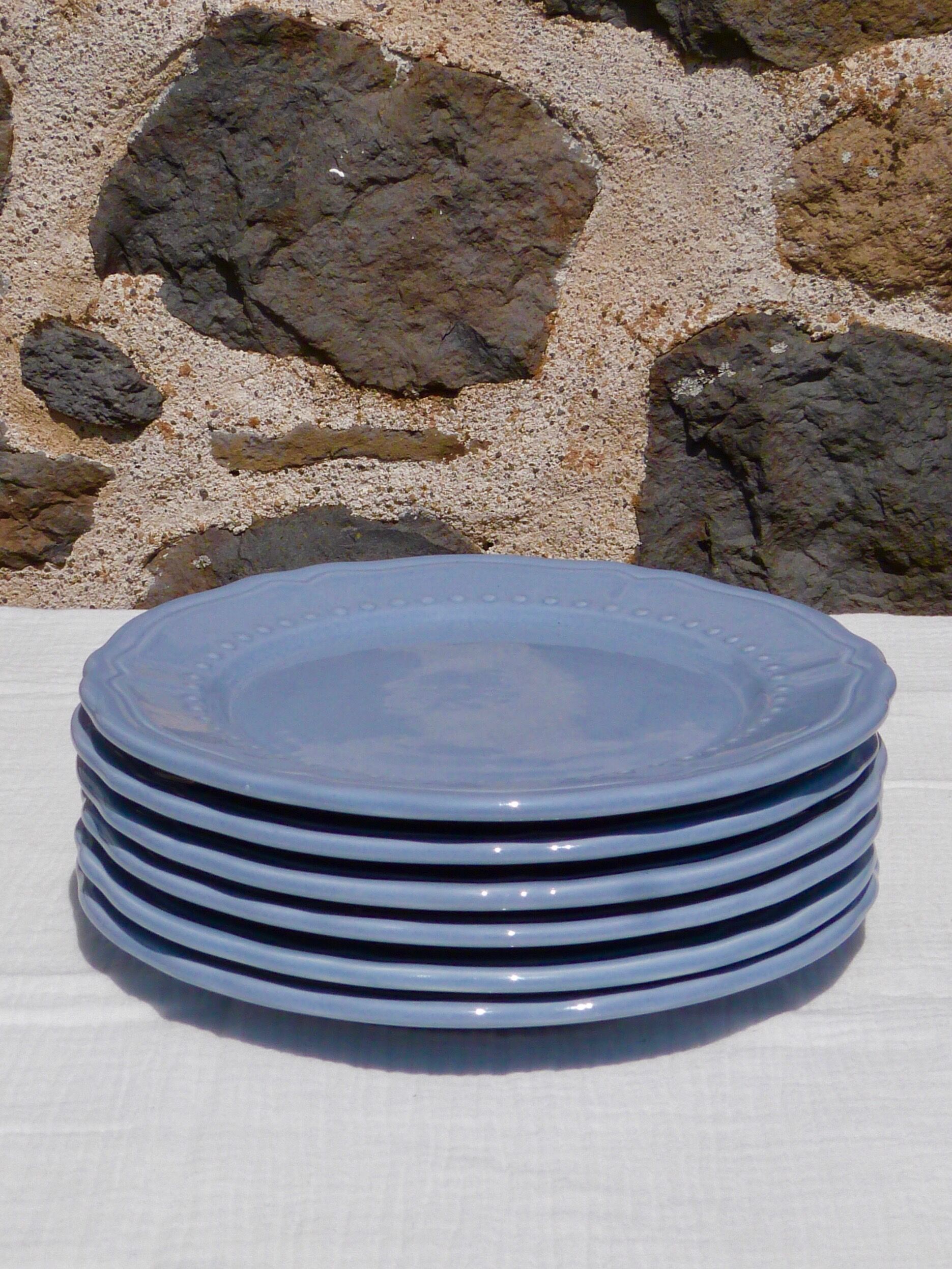 Set of 6 blue ceramic dessert plates