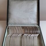 Cutlery set of 11 forks and 11 spoons in silver-plated metal, SFAM brand - Louis XVI model