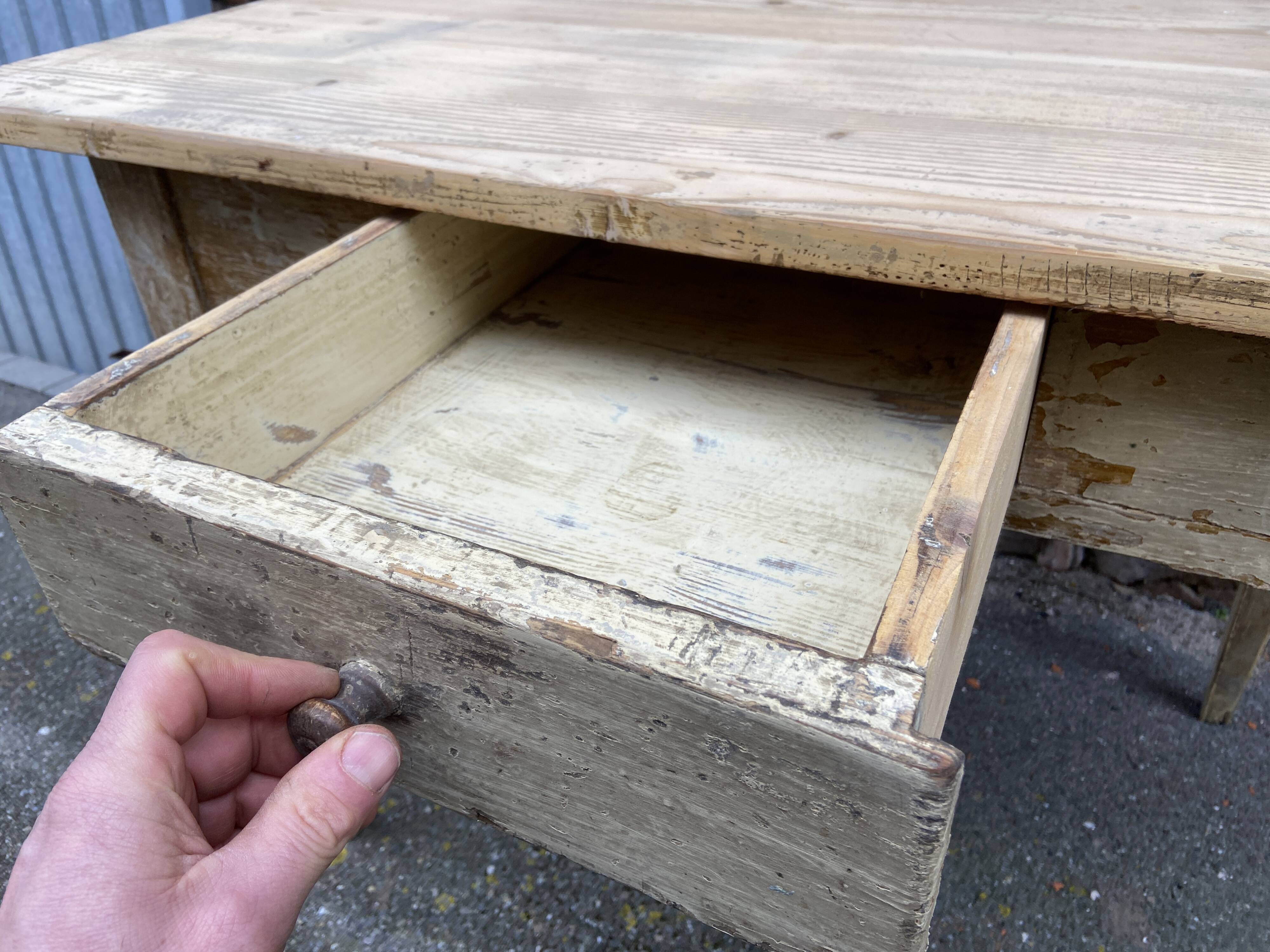 Shabby chic fir farm table painted natural wood 1900