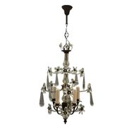 Chandelier en bronze avec fleurs en perles de cristal des années 1950