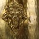 Large Hammered Brass Jardinière/Planter with Lion Heads