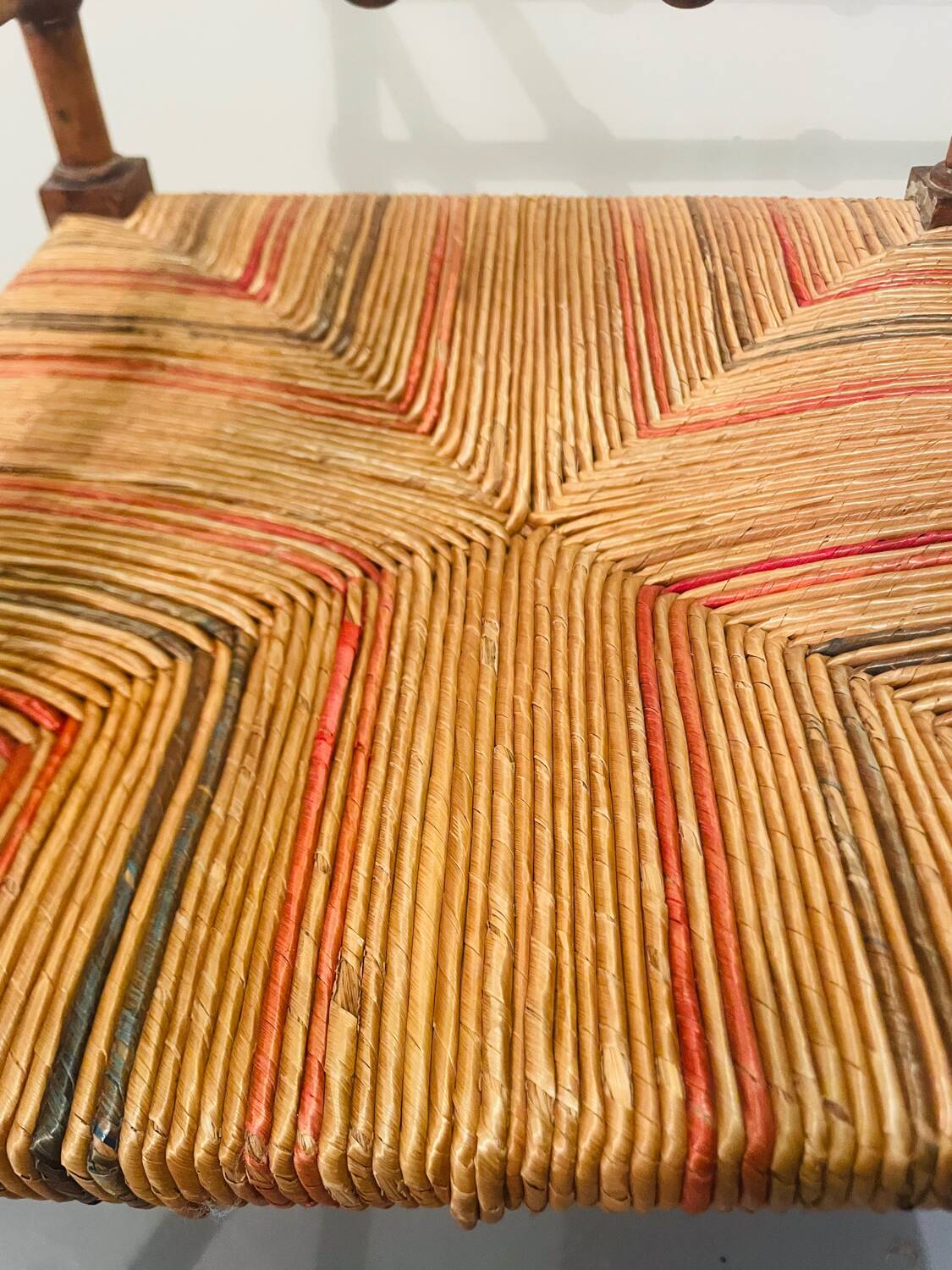 Vintage Art Deco wood and straw corner chair, 1930s