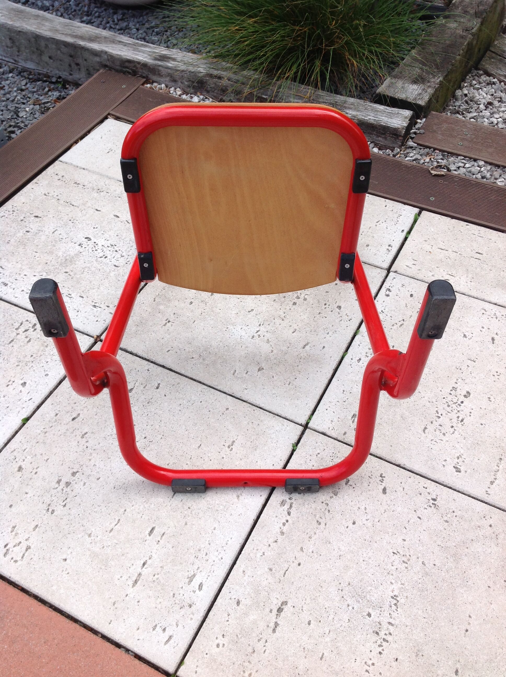 Children's wooden and red metal chair 1970