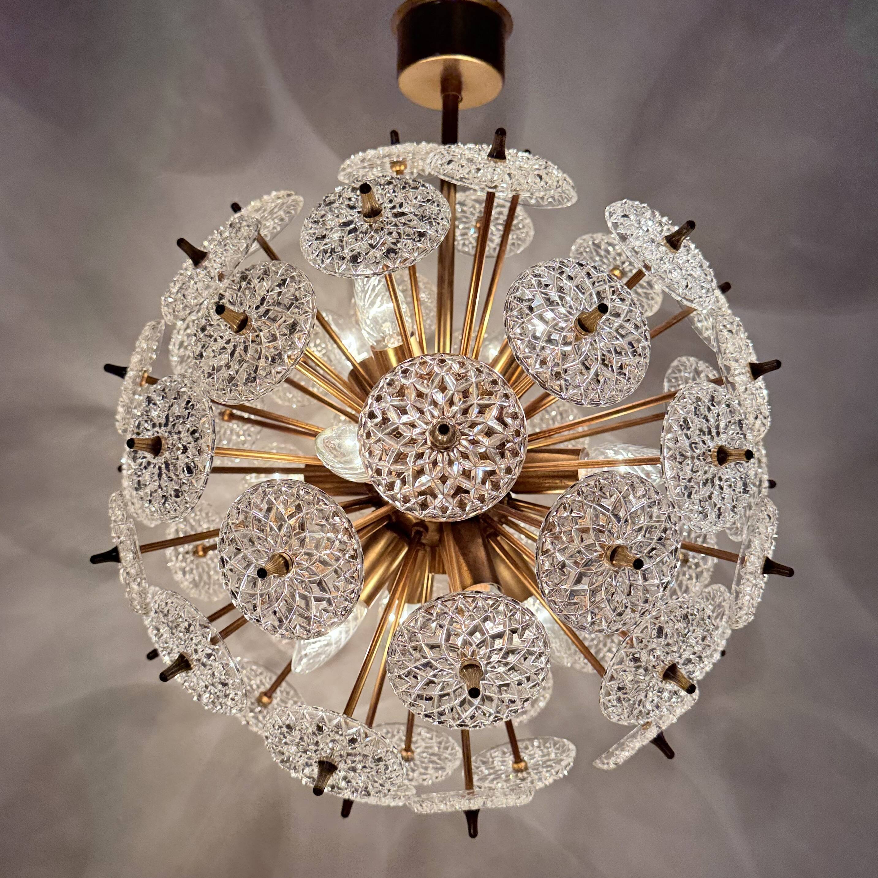 Val Saint Lambert crystal sputnik gold chandelier , 1960’s