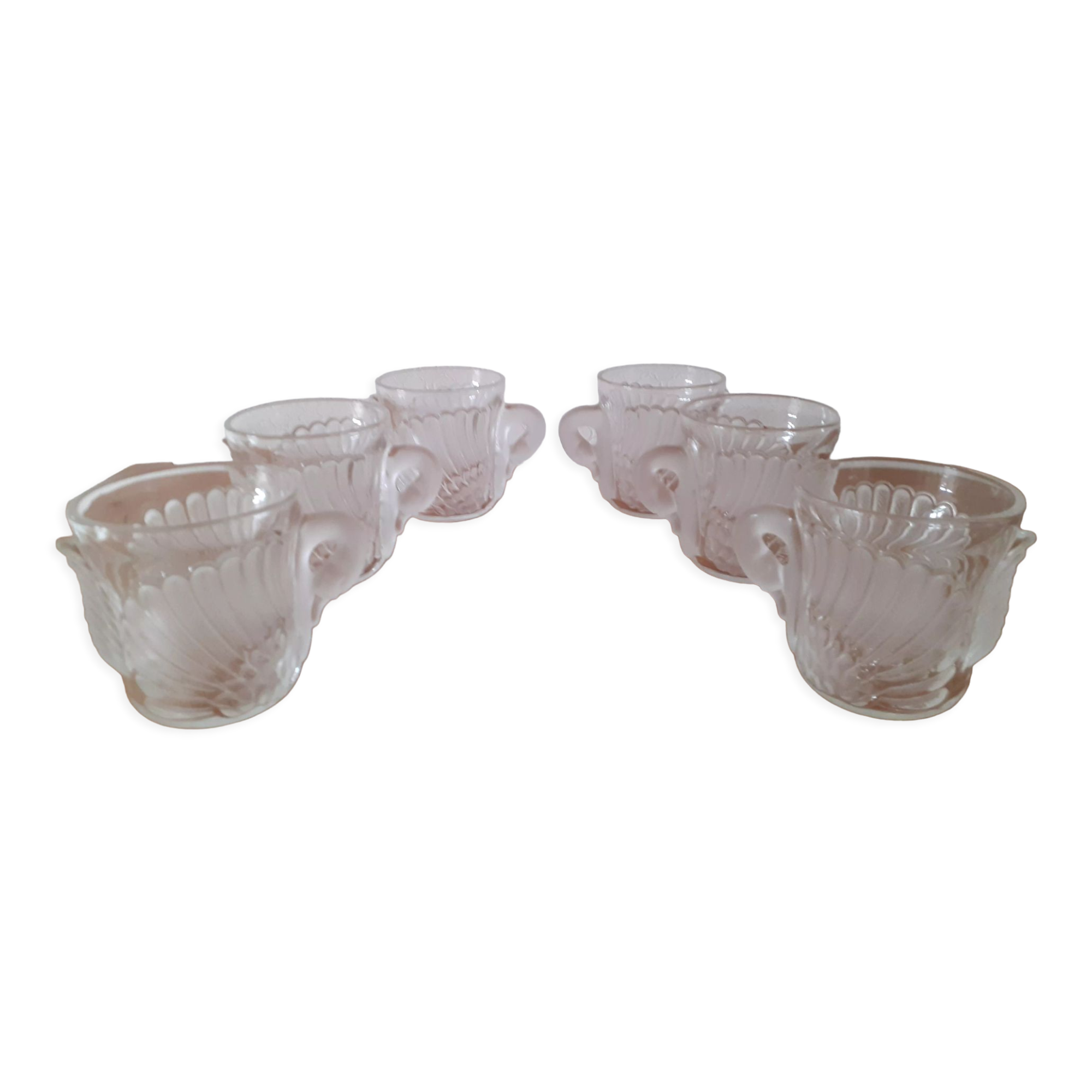 Set of 6 glass swan cups