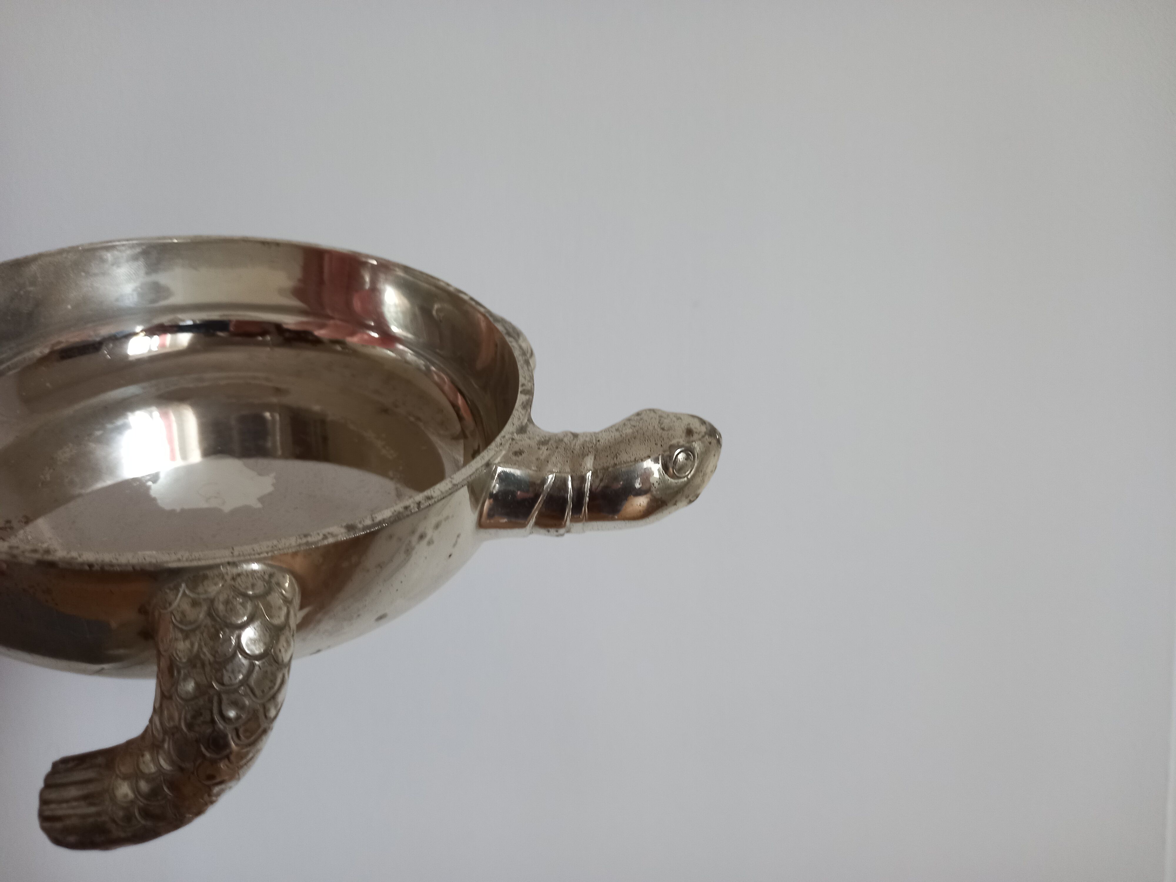 Pique-fleurs en verre de Reims 19 trous socle en métal argenté forme tortue