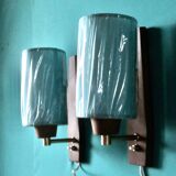 Pair of "Vitrika" rosewood wall sconces with turquoise shades. Denmark, 1960