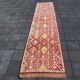 Tapis de Couloir Turc Vintage, Laine Rouge & Beige Géométrique, 83x388 Cm