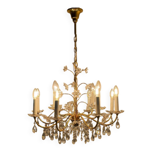 Lustre vintage en laiton en cristal