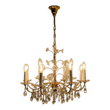 Vintage crystal brass chandelier by Palme & Walter, 1970s