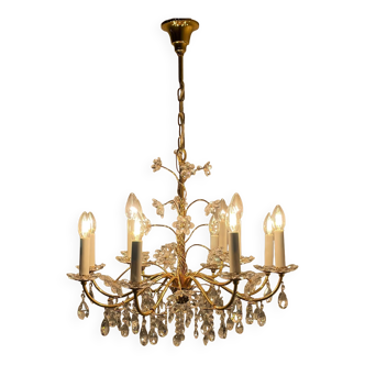 Vintage crystal brass chandelier by Palme & Walter, 1970s