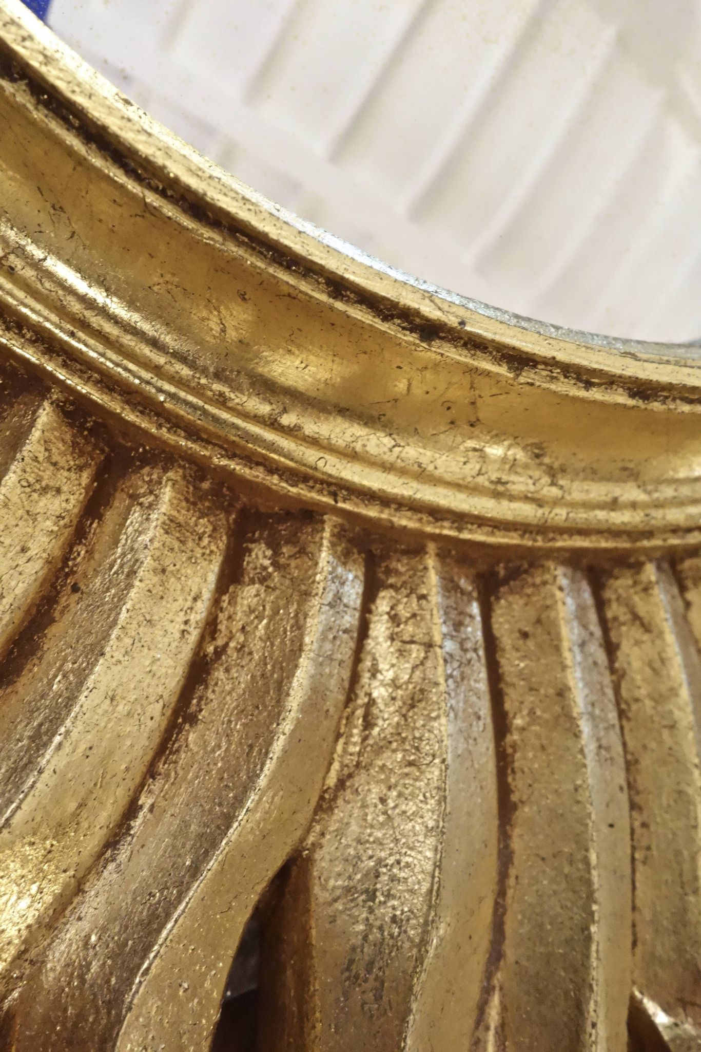 Vintage convex sun mirror in gilded wood, France 1960's