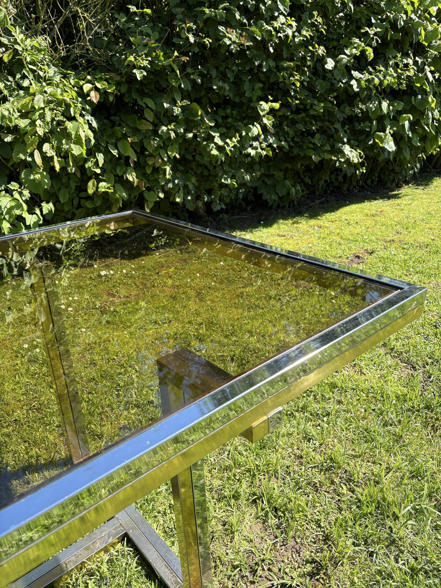 Vintage design dining table in smoked glass & chrome metal