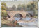 Tableau Aquarelle "Le pêcheur, paysage de rivière animé"