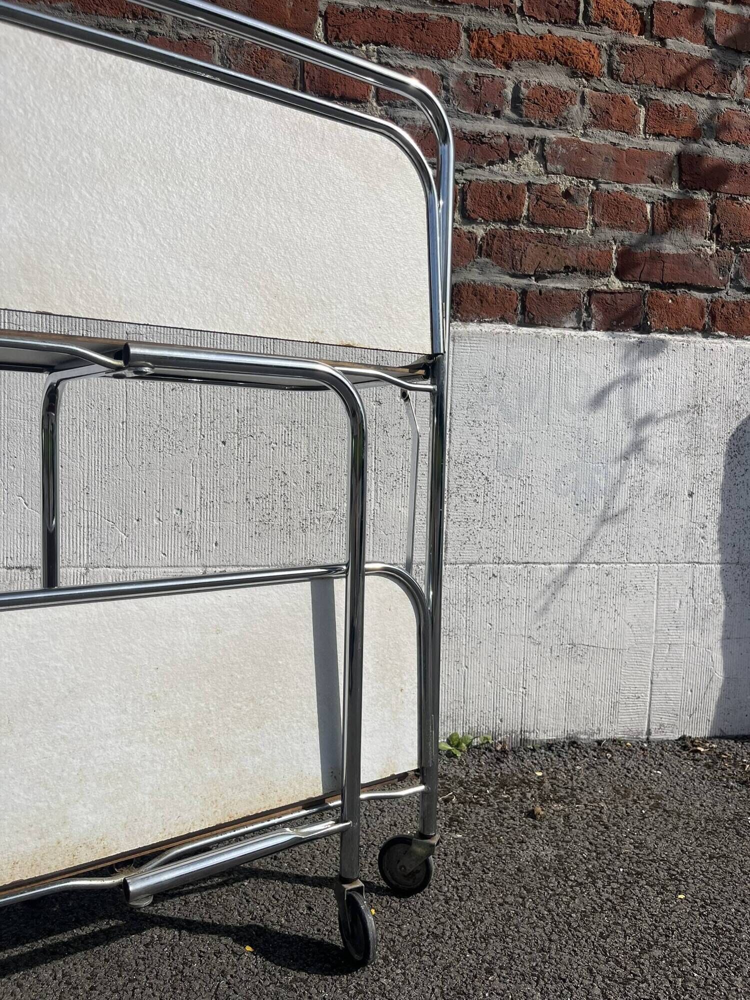 Folding dessert trolley / mid-century service cart in chrome and formica