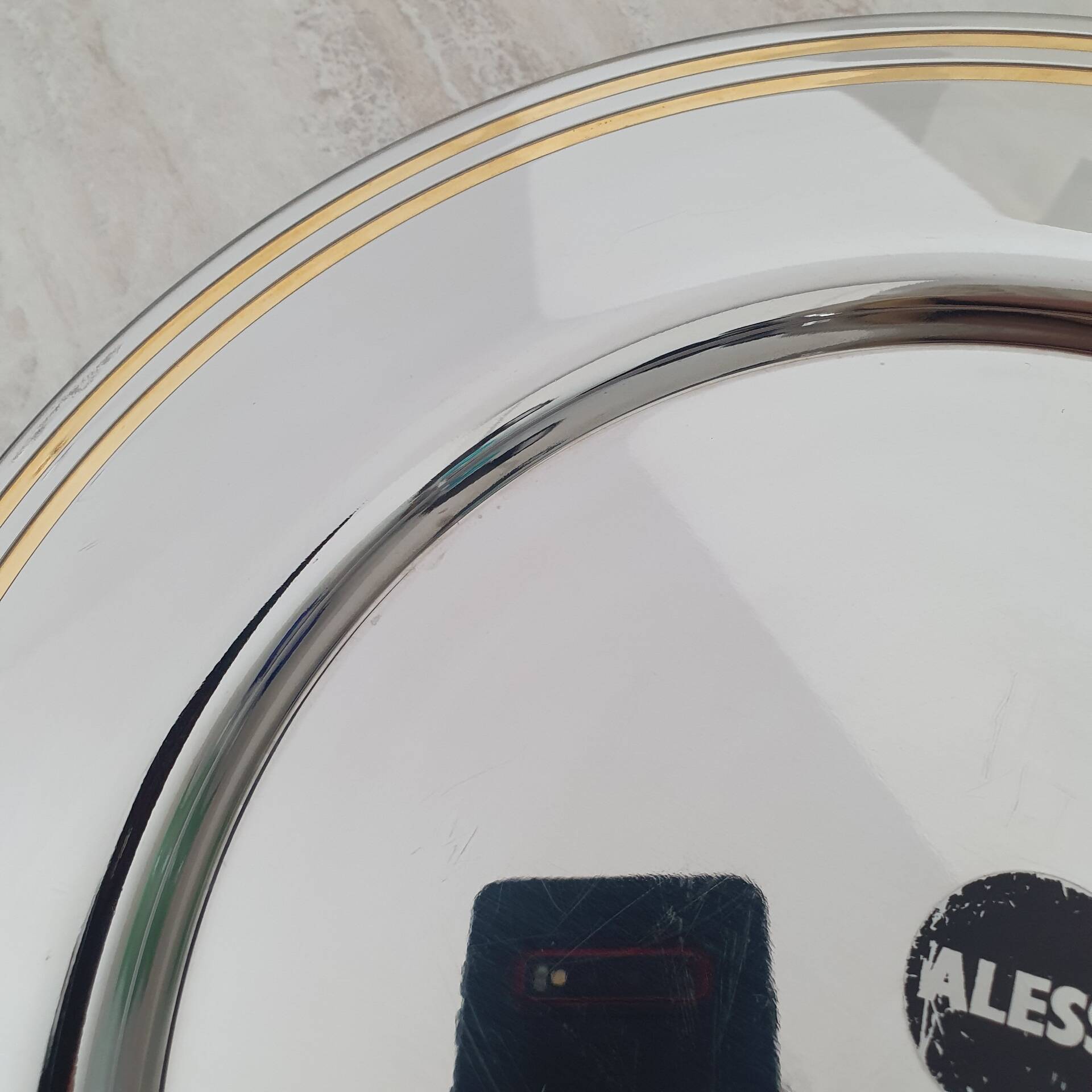 Alessi Ettore Sottsass / Serving plate stainless steel 18/10 and gold NG5100