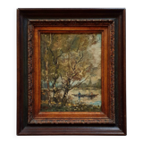 Tableau ancien la promenade en barque Signé Duval