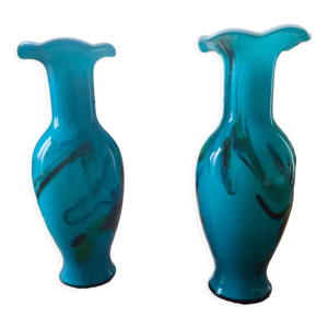 paire de vases à collerette - verre bleu