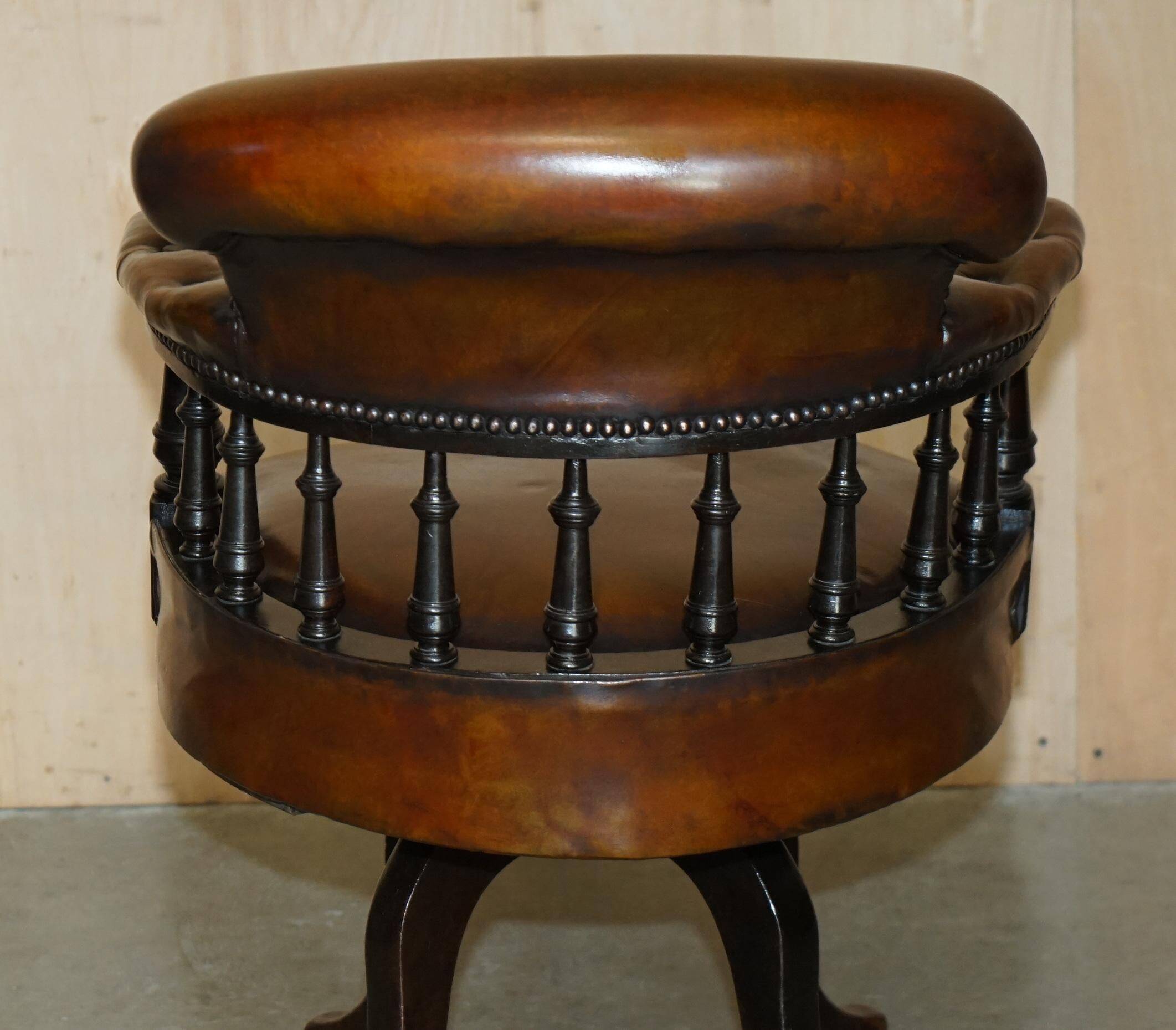 Victorian Captain Chesterfield Armchair in Restored Leather