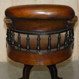 Victorian Captain Chesterfield Armchair in Restored Leather