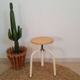 Wood & metal tripod workshop stool with industrial screws