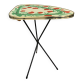 Table fleurie en verre pour pied tripode Erdal années 1950