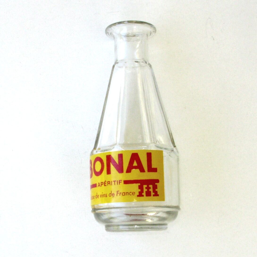 2 old glass decanters advertising bonal aperitif - bar bistrot
