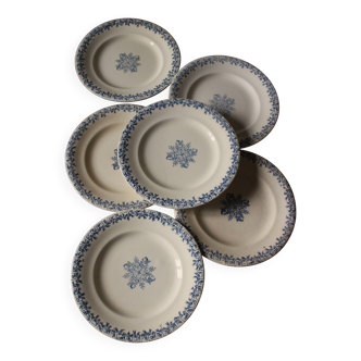 Un lot de 6 petites assiettes Terre de Fer bleu Clairefontaine Grec