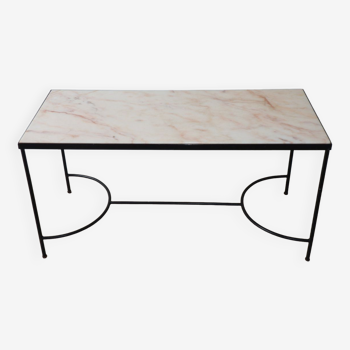 Coffee table in marble and black lacquered metal, 1950