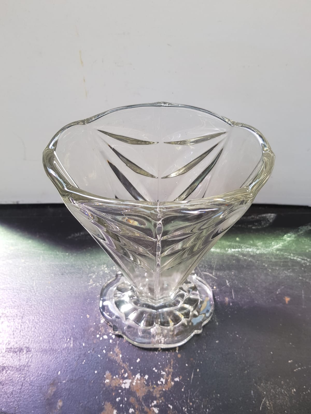 Old art deco vase transparent molded glass vintage decoration