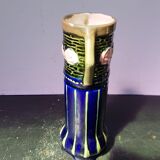 Ancien Vase Rouleau ART DECO + Anses Céramique Émaillée Vintage