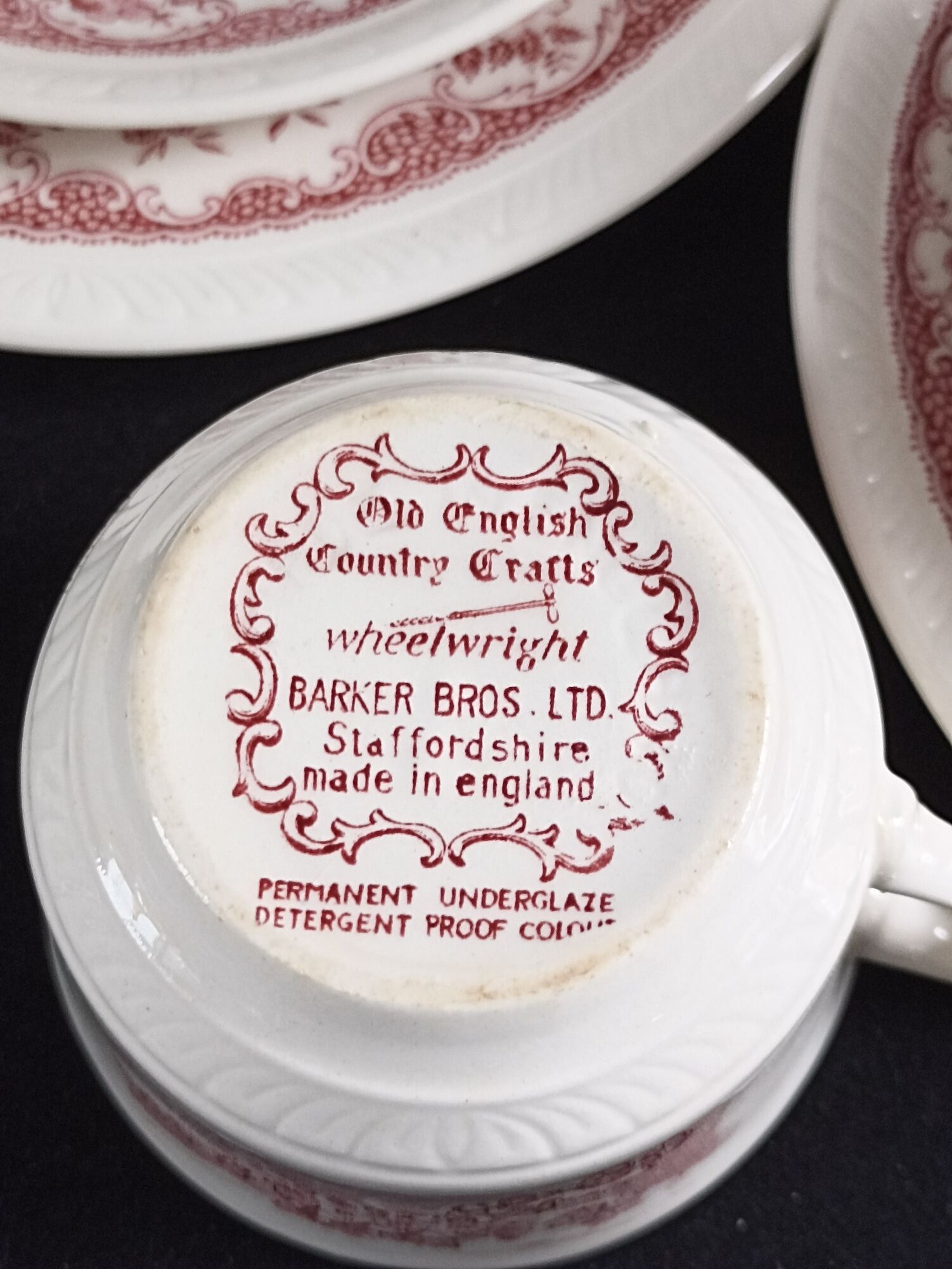 Staffordshire cups, saucers, plates and milk jar