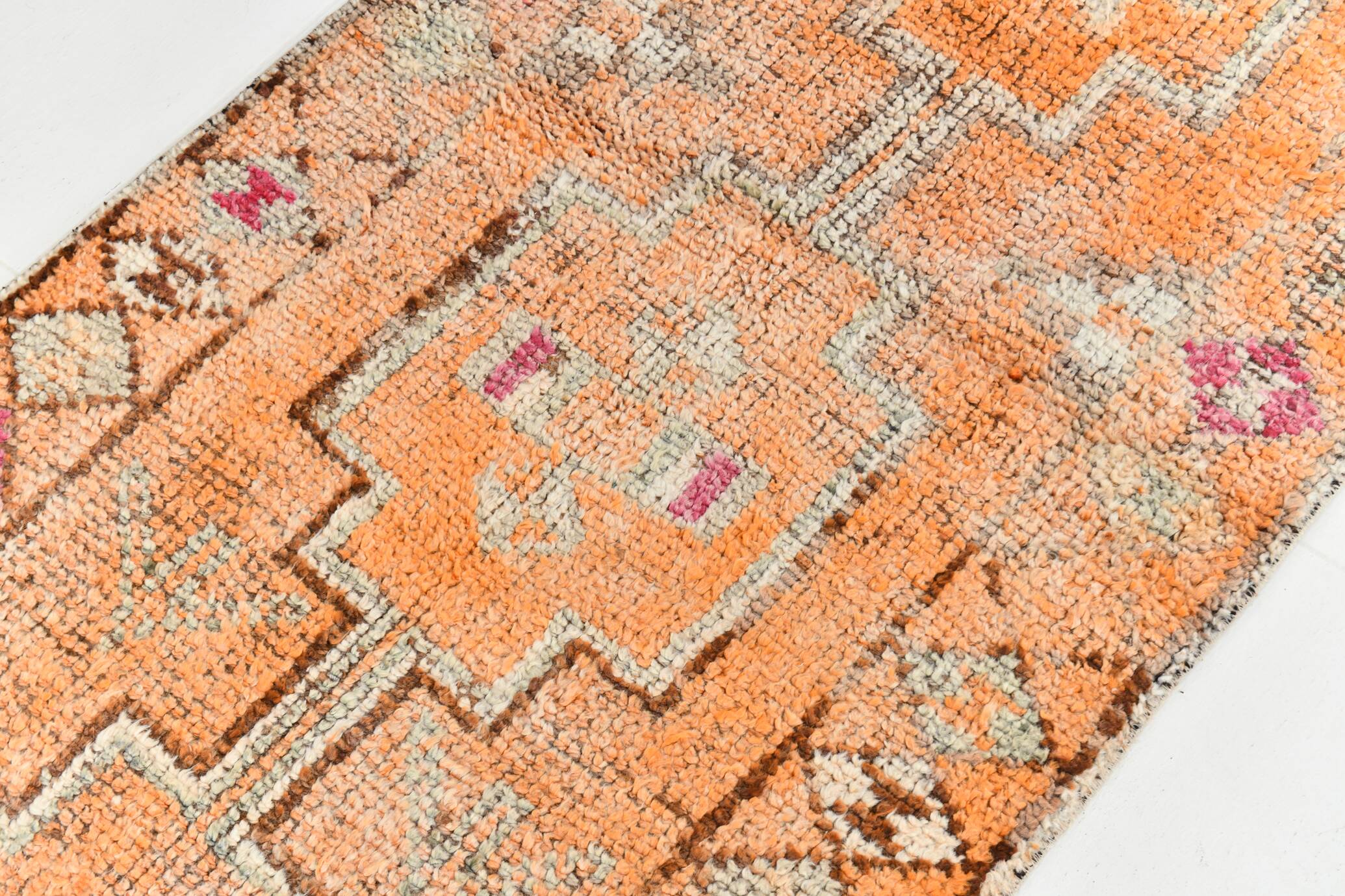 Tapis de couloir vintage orange doux 3x11, en laine, 90x330 cm