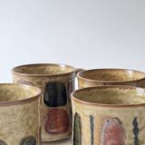 Set of 4 glazed ceramic coffee cups, circa 1970