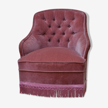 Fauteuil crapaud velours rose